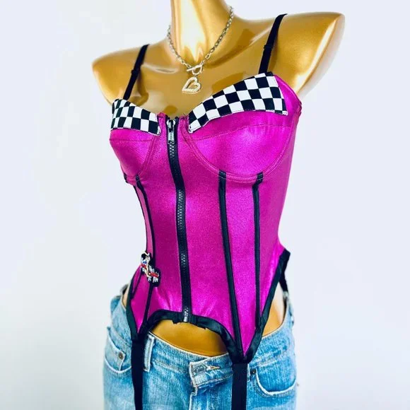 Vintage 90s pink metallic bustier corset top - Picture 4 of 8